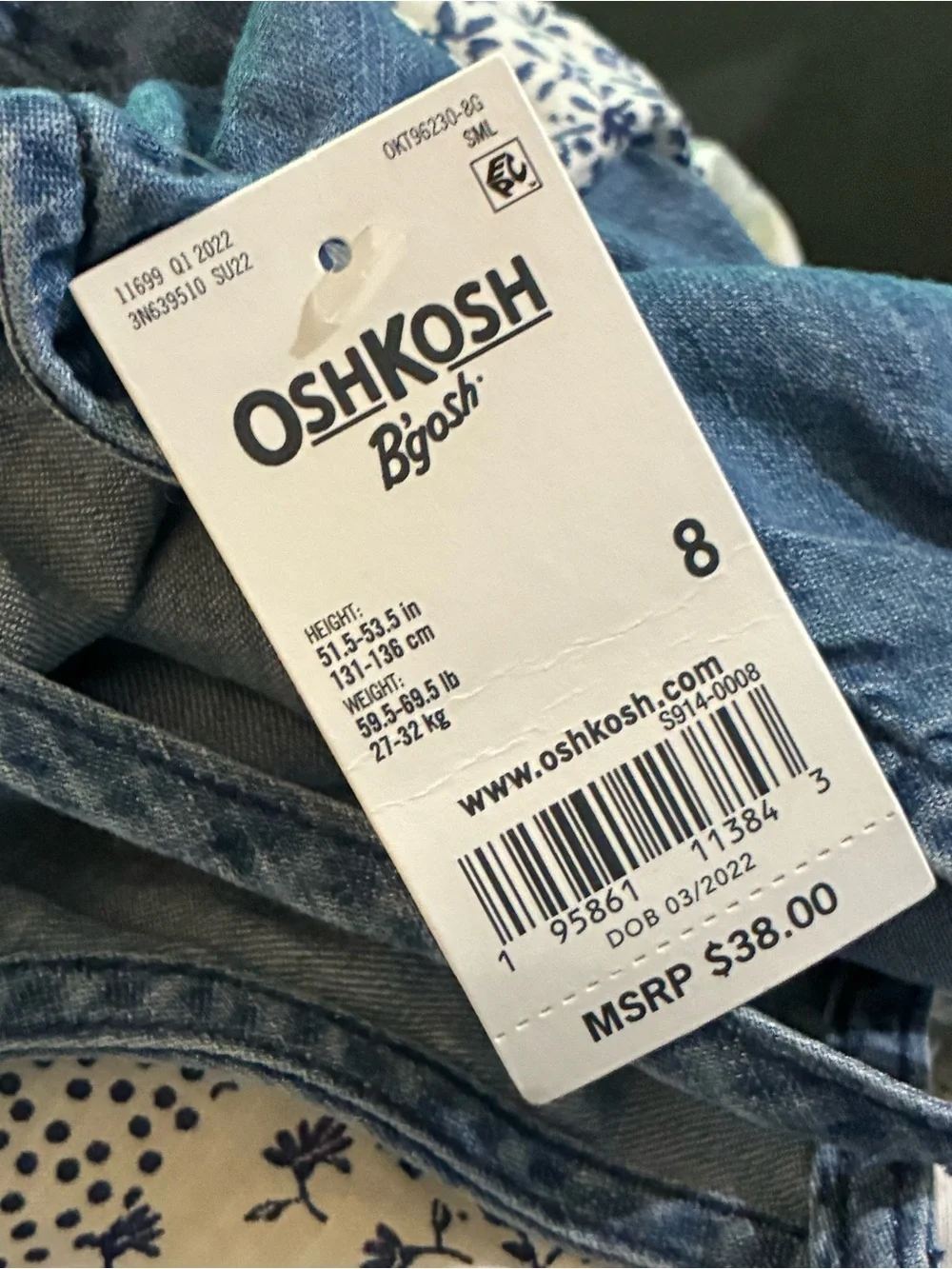 OshKosh B’gosh Patchwork Tiered Sundress Cutout Back Lightwash Denim 8